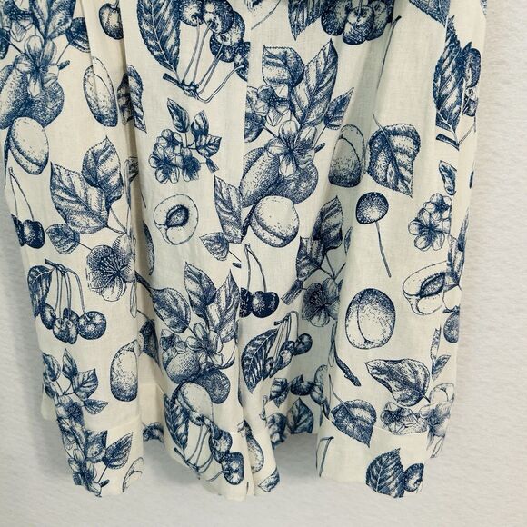 Christian Lacroix Romper Women M WhiteBlue Floral Fruit Linen Vacay Cruise Comfy - Picture 10 of 16